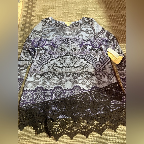 ONE WORLD Tops - ONE WORLD Purple and Black Lace Long Sleeve Top